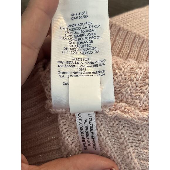 CHAPS Pink Metallic Shimmer Chevron Knit Long Sleeve Sweater Size L - Picture 9 of 9